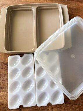 Vintage Tupperware Egg Carrier Taupe No Smells Cottagecore Picnic YUM